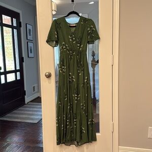 Green Floral Wrap maxi Dress